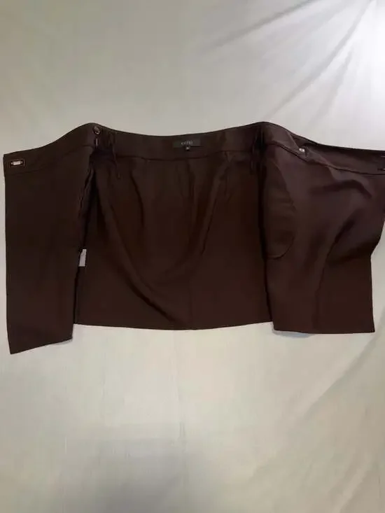 Gucci Brown Wool Wrap Skirt with Leather Trim & Gold Hardware Size 40